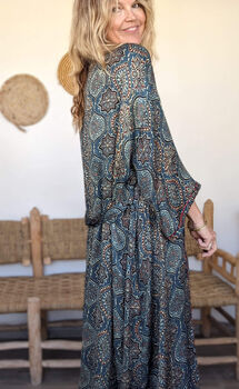 Ladies Kimono Robe Bamboo Silk Blue Batik Medina, 10 of 10