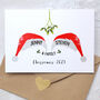 Personalised Christmas Couple Card 2025 With Santa Hats And Names, thumbnail 2 of 3