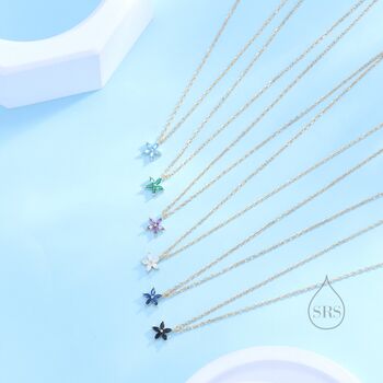 Tiny Black Cz Flower Necklace In Sterling Silver, 4 of 12