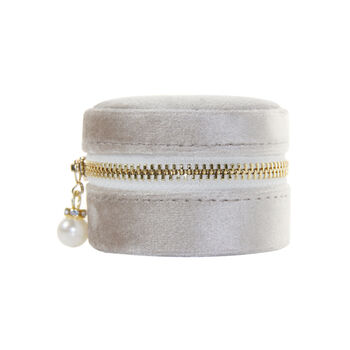 Small Round Velvet Jewellery Box With Pearl Detail, 3 of 10