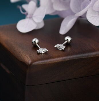 Sterling Silver Tiny Marquise Cz Screw Back Earrings, 3 of 12