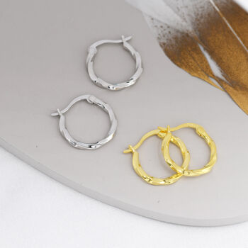 Twisted Rope Huggie Hoop Earrings, 2 of 12