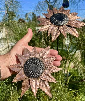 Set Of Two Copper Sunflower Garden Sculptures, 5 of 6
