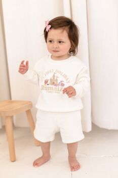 My First Holiday Personalised Embroidered Beach Holiday Airport Sweatshirt Jumper, 4 of 7