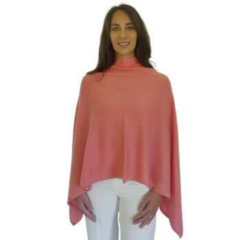 Coral Pink 100% Cashmere Button Poncho Gift Boxed, 5 of 10