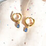 Huggie Hoop Earrings With Teardrop Birthstone Detail, thumbnail 2 of 8