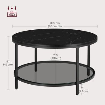Coffee Table Marble Round Tempered Glass Storage Shelf, 11 of 12