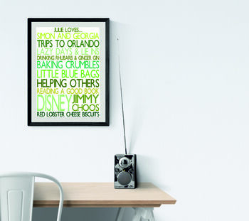 Personalised 'Favourite Things' Framed Print: Greens, 5 of 6