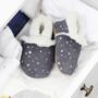 Dotty Fish Silver Stars Soft Suede Baby And Toddler Slippers With Fleece Lining, thumbnail 1 of 9