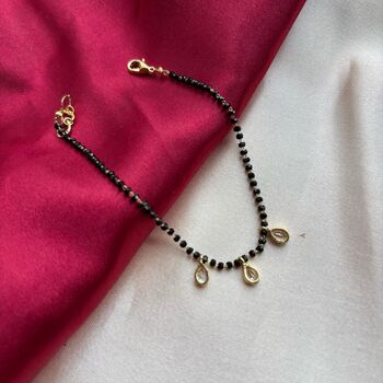 Elegant Black Beaded Nazar Mangalsutra Dangle Zircon Bracelet, 4 of 5