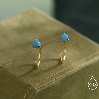 Natural Turquoise Huggie Hoop Threader Earrings In Sterling Silver, 6 of 11