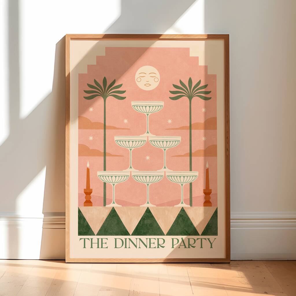 The Dinner Party, Pink, Boho Food And Drink Art Print, Martini Poster, 1 of 3