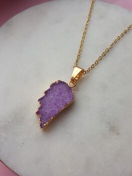 Lilac Angel Wing Druzy Gemstone Gold Plated Necklace, 2 of 5