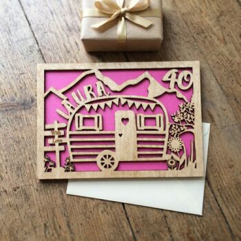 Personalised Wooden Caravan Birthday Card Keepsake Gift, 3 of 4