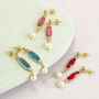 Oval Birthstone Earrings With Pearl Detail, thumbnail 2 of 11