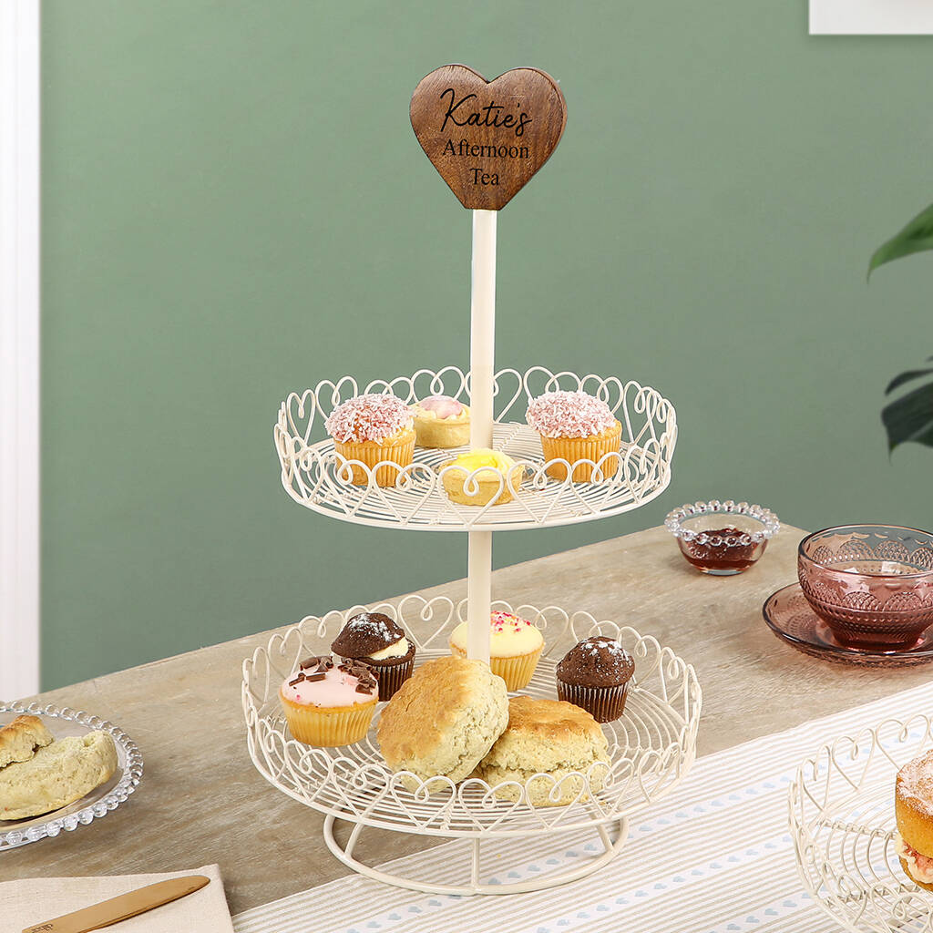 Personalised Country Heart Two Tier Cake Stand, 1 of 8
