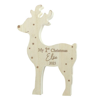 Personalised 1st Christmas Wooden Reindeer Decoration, 5 of 5