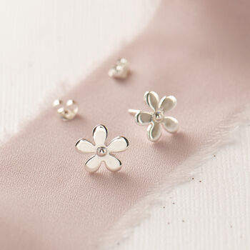 Five Petal Flower Sterling Silver Stud Earrings, 3 of 10