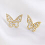 Butterfly Shape Crystal Stud Earrings In Gold Colour, thumbnail 1 of 3