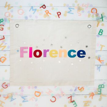 Personalised Multi Colour Star Name Banner Flag, 2 of 3