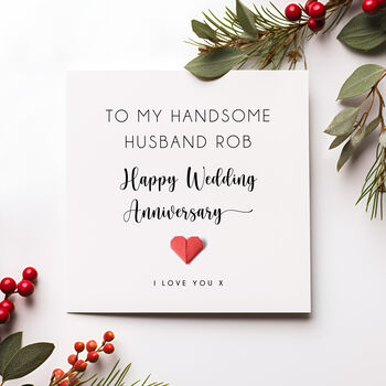 Personalised Anniversary Card For Husband With Origami Heart, 2 of 5