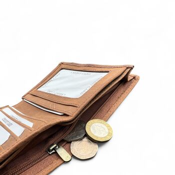 Tan Hunter Leather Wallet Personalised Zipper Gift For Him, 5 of 8