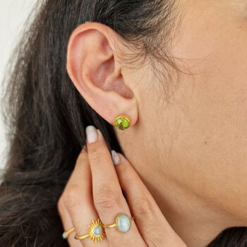Peridot August Birthstone Stud Gold Plated Earrings, 3 of 7