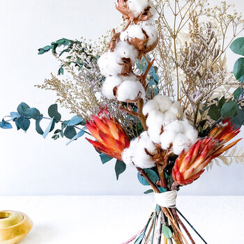 Cotton Blossom And Eucalyptus Bouquet With Proteas, 3 of 5