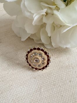 Maroon Pearl Meenakari Gold Ring, 7 of 9