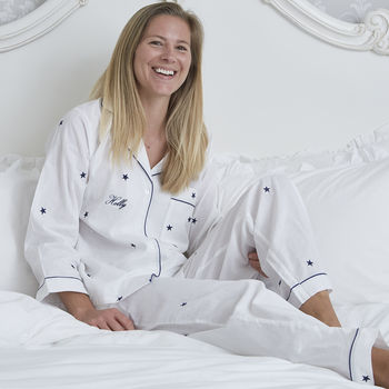 Personalised Mummy And Son Star And Navy Pyjama Set By Mini Lunn