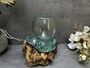 16cm Molten Glass Bowl On Teak Root Fruit And Nut Dish Wooden, thumbnail 1 of 10