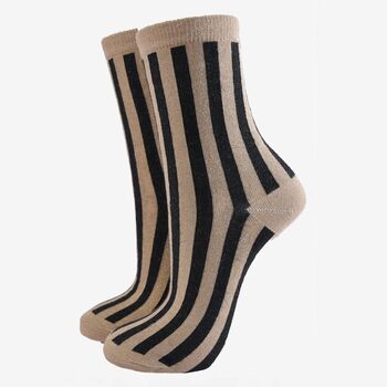 Vertical Stripe Glitter Socks In Beige / Black, 4 of 5