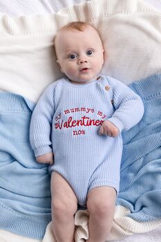 My Mummy's My Valentine Embroidered Personalised New Baby Romper In Four Colours, 3 of 12