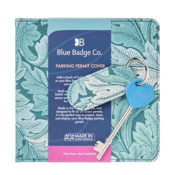 Blue Badge Permit Cover And Radar Key With Matching Key Ring In William Morris Acanthus Teal, 4 of 4