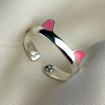 Sterling Silver Cat Ears Adjustable Ring, 2 of 6