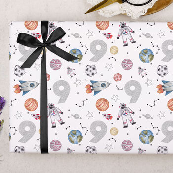 Three Sheets Of Children's 9th Birthday Space Wrapping Paper, 2 of 2