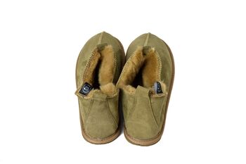 Sheepskin Slippers Olive 100% Hand Crafted Hard Sole, 5 of 5