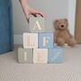 Personalised Baby Name Wooden Blocks Green, Blue, Cream, thumbnail 2 of 12