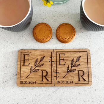 Personalised Oak Veneer Jigsaw Coasters Couple Gift, 7 of 7