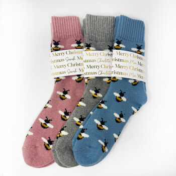Christmas Cosy Bee Socks With Personalised Gold Label, Warm Socks, 6 of 7