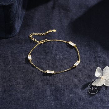 Baguette Cz Satellite Bracelet In Sterling Silver, 5 of 12