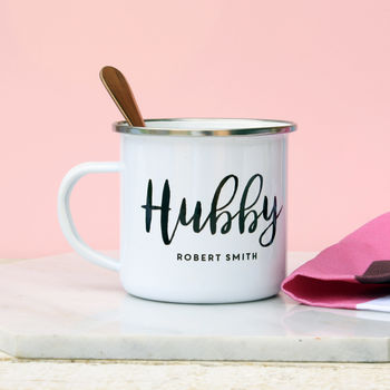 Personalised Hubby And Wifey Enamel Mug, 4 of 7