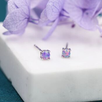 Tiny Cosmic Dust Purple Opal Stud Earrings, 3 of 10
