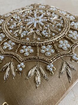 Gold Raw Silk Mandala Design Square Clutch Bag, 5 of 9