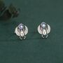 Sterling Silver Scarab Beetle Stud Earrings With Lab Moonstone, thumbnail 1 of 12