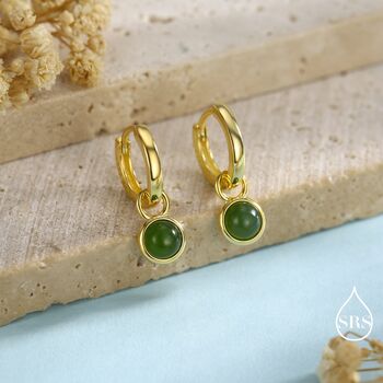 Genuine Jade Dangling Huggie Hoop Earrings, 4 of 12