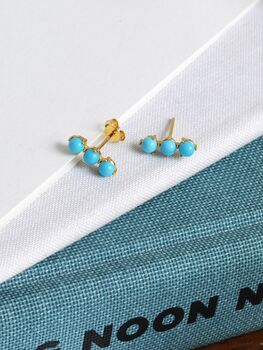 Turquoise Triple Gemstone Stud Earrings, 2 of 9