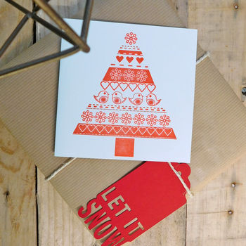 Handmade Letterpress Snow Tree Card Pack, 2 of 2