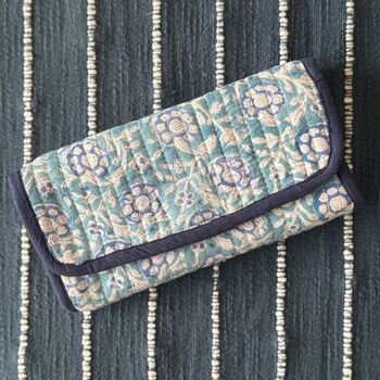 Quilted Block Print Toiletry Roll Up Pouch: Travel Kit, 4 of 12