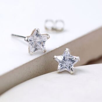 Tiny Sterling Silver Cz Star Stud Earrings, 2 of 7